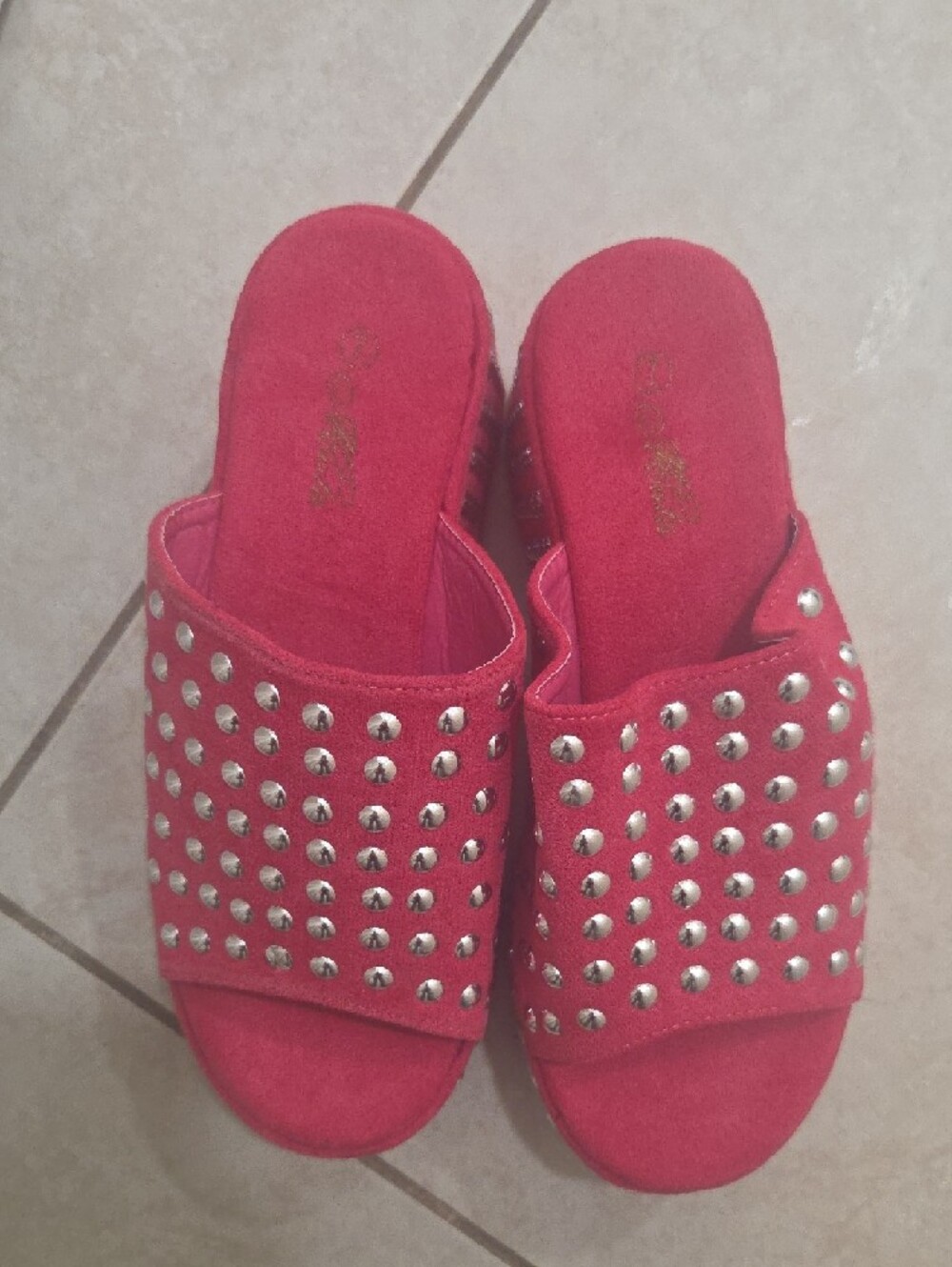 Hot Pink Studded Platform Slide Sandals - Picture 2 of 2